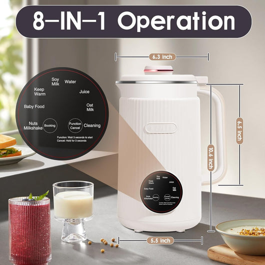 8-in-1 Nut Milk Maker, 41 Oz Soy Milk Maker Machine With 10 Blades, For Homemade Oat, Nut, Soy, Juice, Milkshake, Rice Cereal, Plant-Based Beverages With Self-Cleaning, Boil Water, 12-Hour Delay
