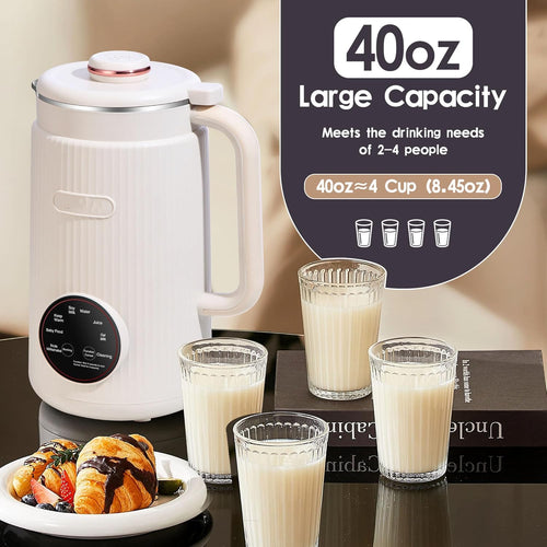 8-in-1 Nut Milk Maker, 41 Oz Soy Milk Maker Machine With 10 Blades, For Homemade Oat, Nut, Soy, Juice, Milkshake, Rice Cereal, Plant-Based Beverages With Self-Cleaning, Boil Water, 12-Hour Delay