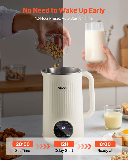 8-in-1 Nut Milk Maker, 41 Oz Soy Milk Maker Machine With 10 Blades, For Homemade Oat, Nut, Soy, Juice, Milkshake, Rice Cereal, Plant-Based Beverages With Self-Cleaning, Boil Water, 12-Hour Delay